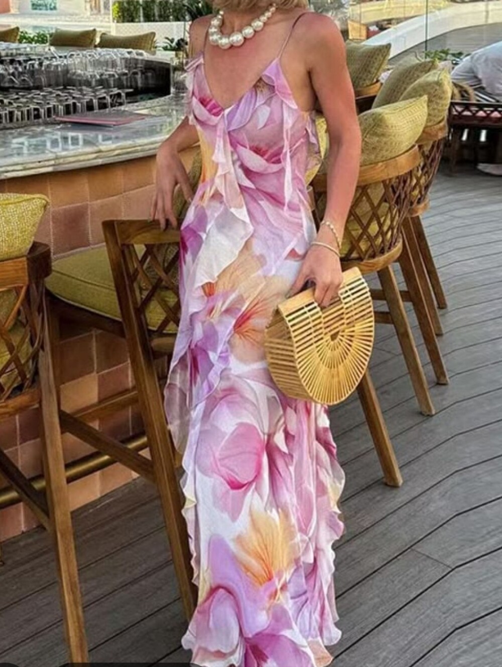 Mango Pink Lavender Floral Ruffle Maxi Dress - Picture 2 of 16